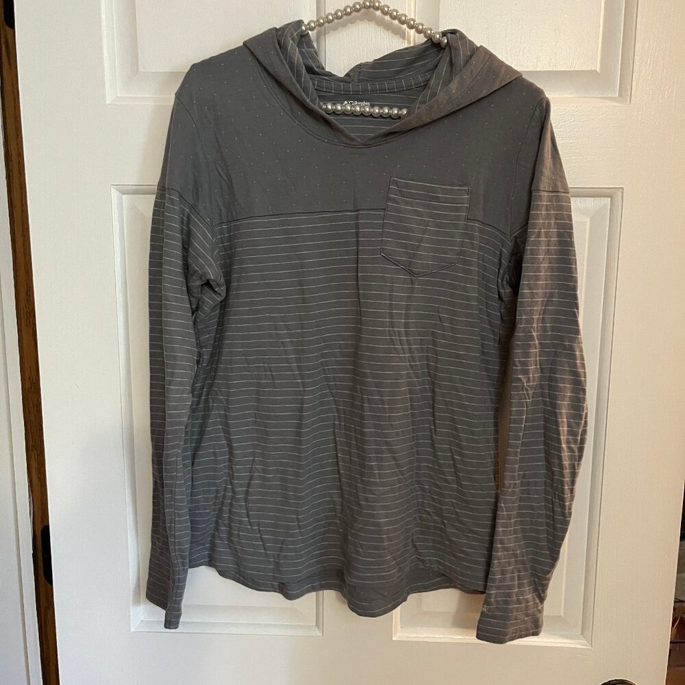 Columbia Ladies Hooded Striped Casual Pocket Long Sleeve Top Size L